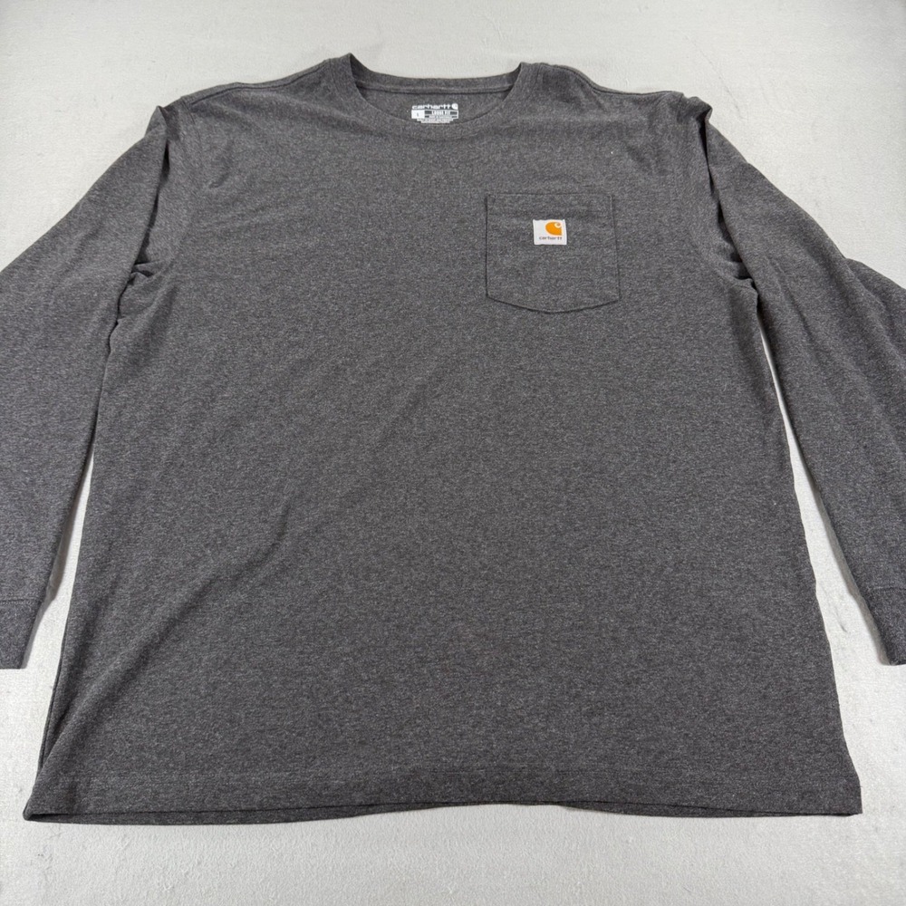 Carhartt Long Sleeve Pocket T-Shirt L Charcoal Loose Fit Workwear Tee